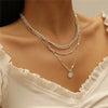Crystal Zircon Heart Star Charm Layered Pendant Necklace Set for Women Charms  Square Rhinestone Female Vintage Jewelry