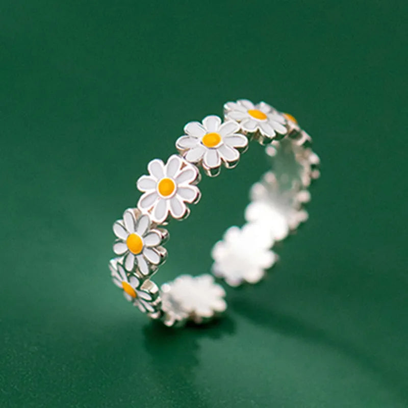 Cute Daisy Flowers Rings For Women Sweet Girls Exquisite Enamel Sunflower Open Ring  Korea  Trend Jewelry Wedding Gift
