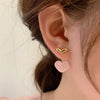 Cute Heart Drop Earrings for Woman with Pink Opal Gold Color Teens Unusual Korean Hanging Earrings Trend 2023 Accessory