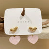 Cute Heart Drop Earrings for Woman with Pink Opal Gold Color Teens Unusual Korean Hanging Earrings Trend 2023 Accessory