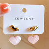 Cute Heart Drop Earrings for Woman with Pink Opal Gold Color Teens Unusual Korean Hanging Earrings Trend 2023 Accessory