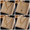 DIEYURO 316L Stainless Steel Pearl Heart Butterfly Cross Pendant Necklace For Women  Girls Clavicle Chain Jewelry Gifts