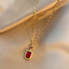 DIEYURO 316L Stainless Steel Square Green Red Zircon Pendant Necklace For Women Classic   Girls Jewelry Chain Birthday Gift