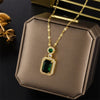 DIEYURO 316L Stainless Steel Square Green Red Zircon Pendant Necklace For Women Classic   Girls Jewelry Chain Birthday Gift