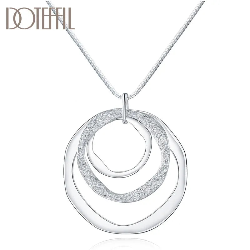 DOTEFFIL 925 Sterling Silver 18 Inches Three Circle Pendant Chain Frosted Necklace For Women  Wedding Party Charm Jewelry