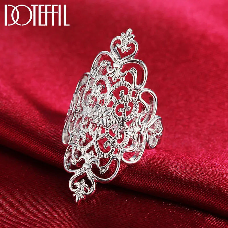 DOTEFFIL 925 Sterling Silver Pattern Hollow Ring For Women  Wedding Engagement Party Gift Charm Jewelry
