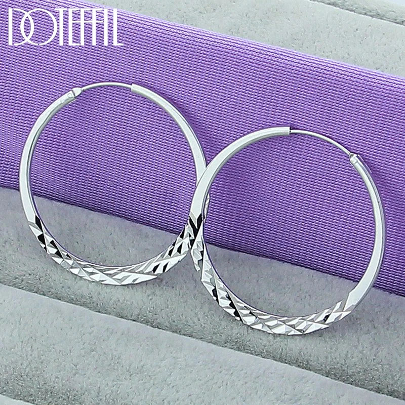 DOTEFFIL Silver Color 40/45/50mm Round Circle Hoop Earrings For Women Wedding Engagement Party Jewelry