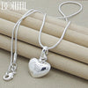 DOTEFFIL Silver Color Solid Small Heart Pendant Necklace 16-30 Inch Snake Chain For Women Wedding Charm  Jewelry
