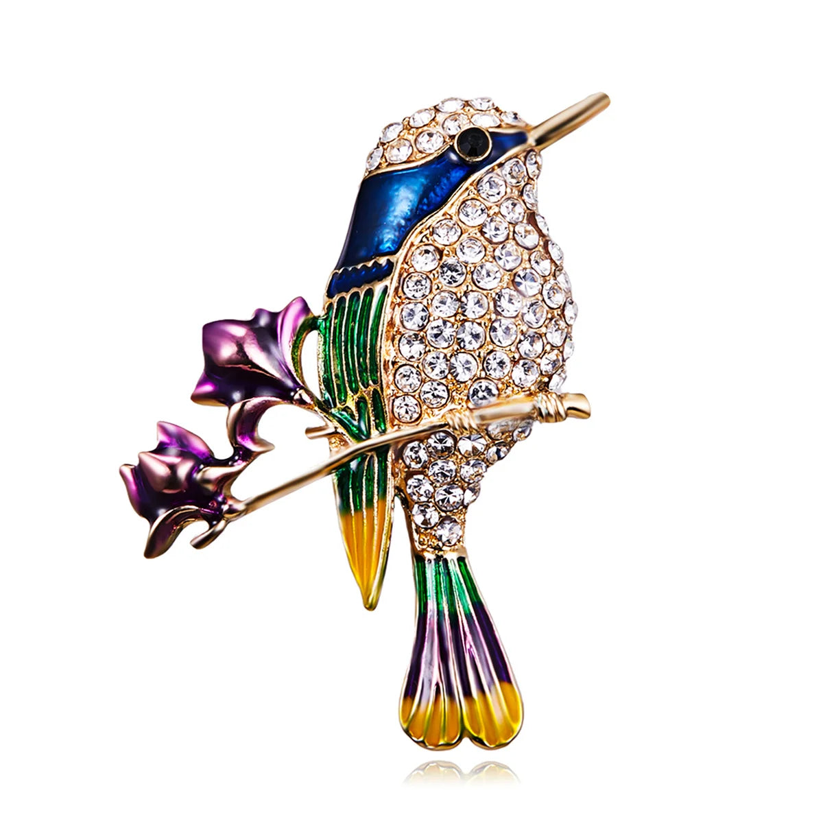 Delicate Rhinestone Birds Sitting On Branches Brooches For Women Enamel Crystal Flying Bird Parrot Clothes Lapel Pins Jewelry