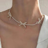 Delicate Y2K Jewelry Sweet Pearl Bowknot Necklaces Simple Style Short Clavicle Chains Choker for Women Girls Anniversary Party