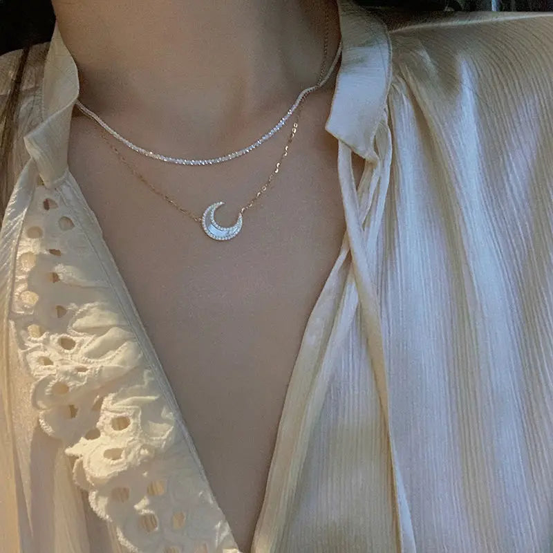 Detachable Moon Goddess Necklace Women Light Luxury Niche Design Sense Hip-Hop Snake Bone Chain 2023 New Trendy Clavicle Chain