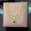 Double Layer Hollow Clavicle Chain Stainless Steel Necklace For Women Punk Hip-Hop Streetwear Jewelry