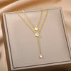 Double Layer Hollow Clavicle Chain Stainless Steel Necklace For Women Punk Hip-Hop Streetwear Jewelry