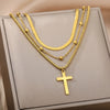 Double Layer Hollow Clavicle Chain Stainless Steel Necklace For Women Punk Hip-Hop Streetwear Jewelry