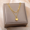 Double Layer Hollow Clavicle Chain Stainless Steel Necklace For Women Punk Hip-Hop Streetwear Jewelry