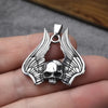 Dropshipping Polished Mens Stainless Steel Necklace Skull Pendant With Feather Gothic Punk Style Monster Skull Jewelry Gift