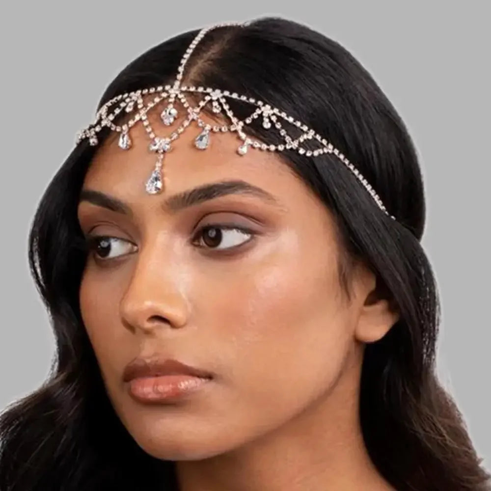 Elegant Boho Full Rhinestone Forehead Chain Hair Accessories Bride Wedding Headbands Headdress Head Chain Hair Jewelry For Women