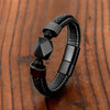 Elegant  Vintage Jewelry Geometric Natural Black Onyx Men's 316L Stainless Steel Leather Rope Bracelet