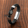 Elegant  Vintage Jewelry Geometric Natural Black Onyx Men's 316L Stainless Steel Leather Rope Bracelet
