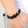 Elegant  Vintage Jewelry Geometric Natural Black Onyx Men's 316L Stainless Steel Leather Rope Bracelet