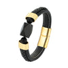 Elegant  Vintage Jewelry Geometric Natural Black Onyx Men's 316L Stainless Steel Leather Rope Bracelet