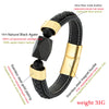 Elegant  Vintage Jewelry Geometric Natural Black Onyx Men's 316L Stainless Steel Leather Rope Bracelet