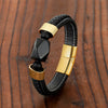 Elegant  Vintage Jewelry Geometric Natural Black Onyx Men's 316L Stainless Steel Leather Rope Bracelet