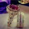 Elegant  Gold Color Hip Hop Ring for Women  Inlaid Zircon Red Stones Wedding Rings Set Party Bridal Engagement Jewelry