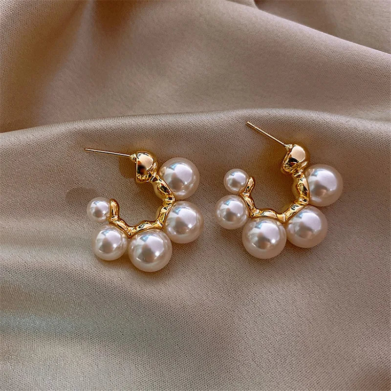 Elegant Metal Inlaid Pearl Earrings For Woman Jewelry Earring 2022 New Luxury Wedding Party Girl's Unusual Earrings