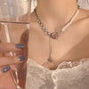 Elegant White Imitation Love Splicing Pearl Choker Necklace Big Round Pearl Wedding Necklace for Women Charm Jewelry