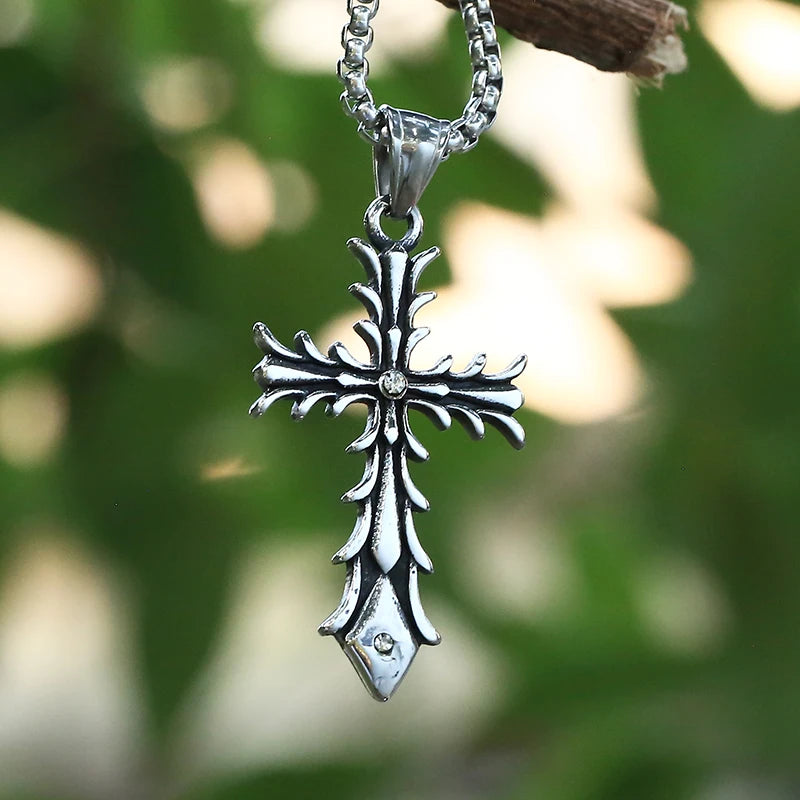 Engrave Name 316l Stainless Steel Cross Pendant Necklace With White Stone For Man Women Halloween Couple Gift Chain