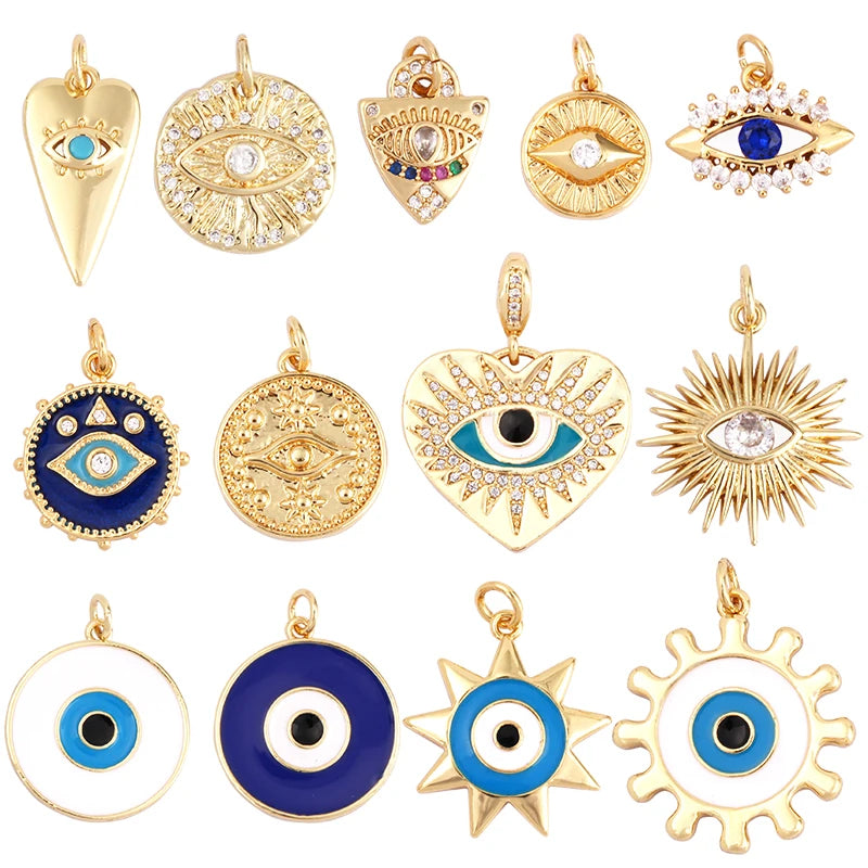 Evil Eye Charm Pendant,18K Real Gold Plated Cubic Zirconia CZ Paved Religours , Jewelry Necklace Bracelet Accessories Supplies