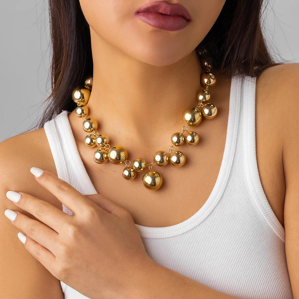 Exaggerated Acrylic CCB Big Ball Bead Chain Necklace for Women Wed Vintage Chunky Clavicle Chain Grunge Jewelry Steampunk Men
