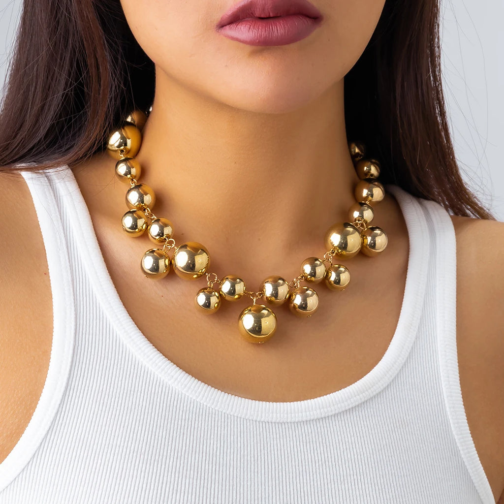 Exaggerated Acrylic CCB Big Ball Bead Chain Necklace for Women Wed Vintage Chunky Clavicle Chain Grunge Jewelry Steampunk Men