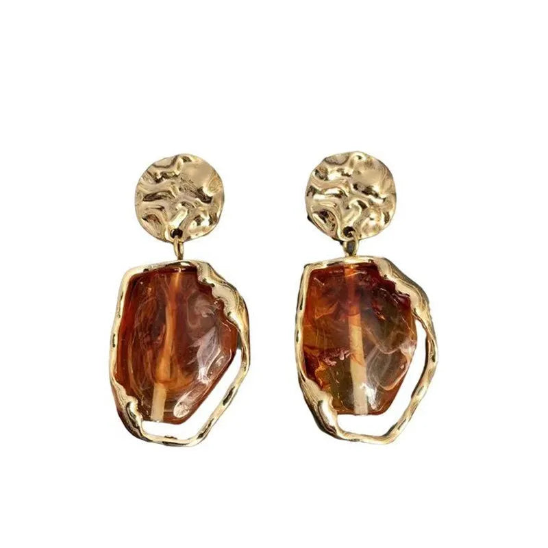 Exaggerated Personality Irregular Resin Earrings South Korean Style Fashionable Vintage  Geometric Stud Earrings Women Jewelry