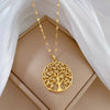 Exquisite Gold-plated Tree of Life Zircon Pendant Necklace for Women Charm Tree Stainless Steel necklace Birthday Party Jewelry