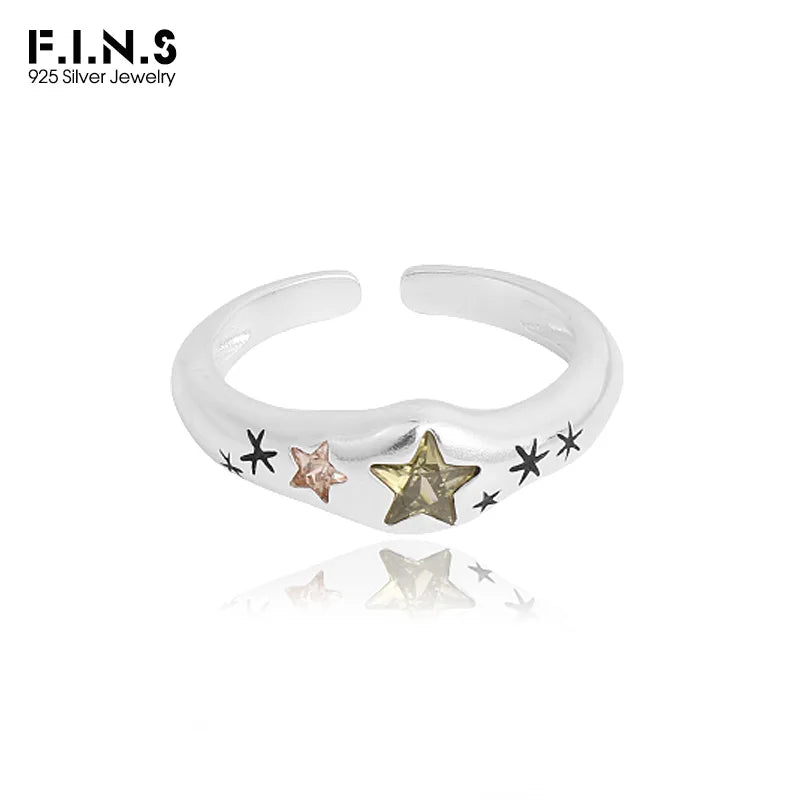 F.I.N.S Original Korean Style Woman Geometric Star Zircon Pure S925 Sterling Silver Rings   Pentegram Open Finger  Jewelry