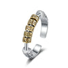 F.I.N.S S925 Sterling Silver Gold Tangcao Pattern Movable Beads Open Ring Retro Old Adjustable Relief Carved Finger Fine Jewelry