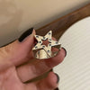 Aesthetic White Dropped Glaze Lucky Star Rings for Women Creative Hollow Star Water Rhinestone Opening Ring Jewelry Gift