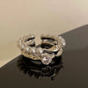 Aesthetic White Dropped Glaze Lucky Star Rings for Women Creative Hollow Star Water Rhinestone Opening Ring Jewelry Gift