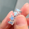 Aesthetic White Dropped Glaze Lucky Star Rings for Women Creative Hollow Star Water Rhinestone Opening Ring Jewelry Gift