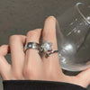 Aesthetic White Dropped Glaze Lucky Star Rings for Women Creative Hollow Star Water Rhinestone Opening Ring Jewelry Gift