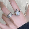 Aesthetic White Dropped Glaze Lucky Star Rings for Women Creative Hollow Star Water Rhinestone Opening Ring Jewelry Gift