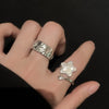 Aesthetic White Dropped Glaze Lucky Star Rings for Women Creative Hollow Star Water Rhinestone Opening Ring Jewelry Gift