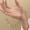 Blue Zircon Gold Color Shell Pendant Necklace Summer Beach Accessories Set Shiny Shell Double Layered Bracelet for Women