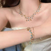 Blue Zircon Gold Color Shell Pendant Necklace Summer Beach Accessories Set Shiny Shell Double Layered Bracelet for Women