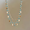 Blue Zircon Gold Color Shell Pendant Necklace Summer Beach Accessories Set Shiny Shell Double Layered Bracelet for Women