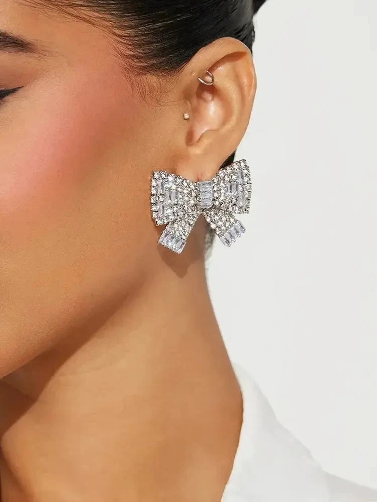 Bow Earrings Y2k 2024 Trending Rhinestone Piercing Jewelry Accessories New Christmas Gift Decoration for Women