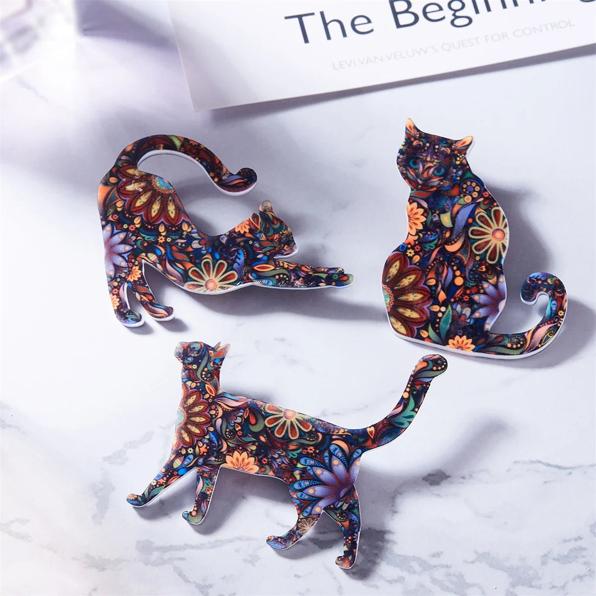 Cartoon Acrylic Cat Brooches For Women Girls Mix Color Animal Kitten Clothes Collar Lapel Pins Backpack Badge Jewelry