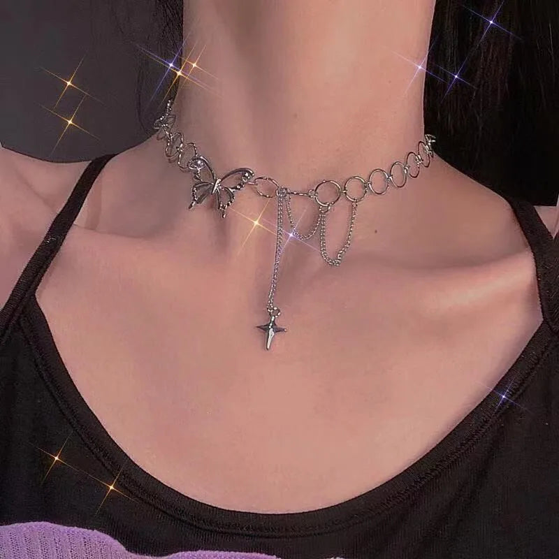 Choker Necklace for Women Silver Color Butterfly Short Gift Necklace Geometric Neck Jewelry